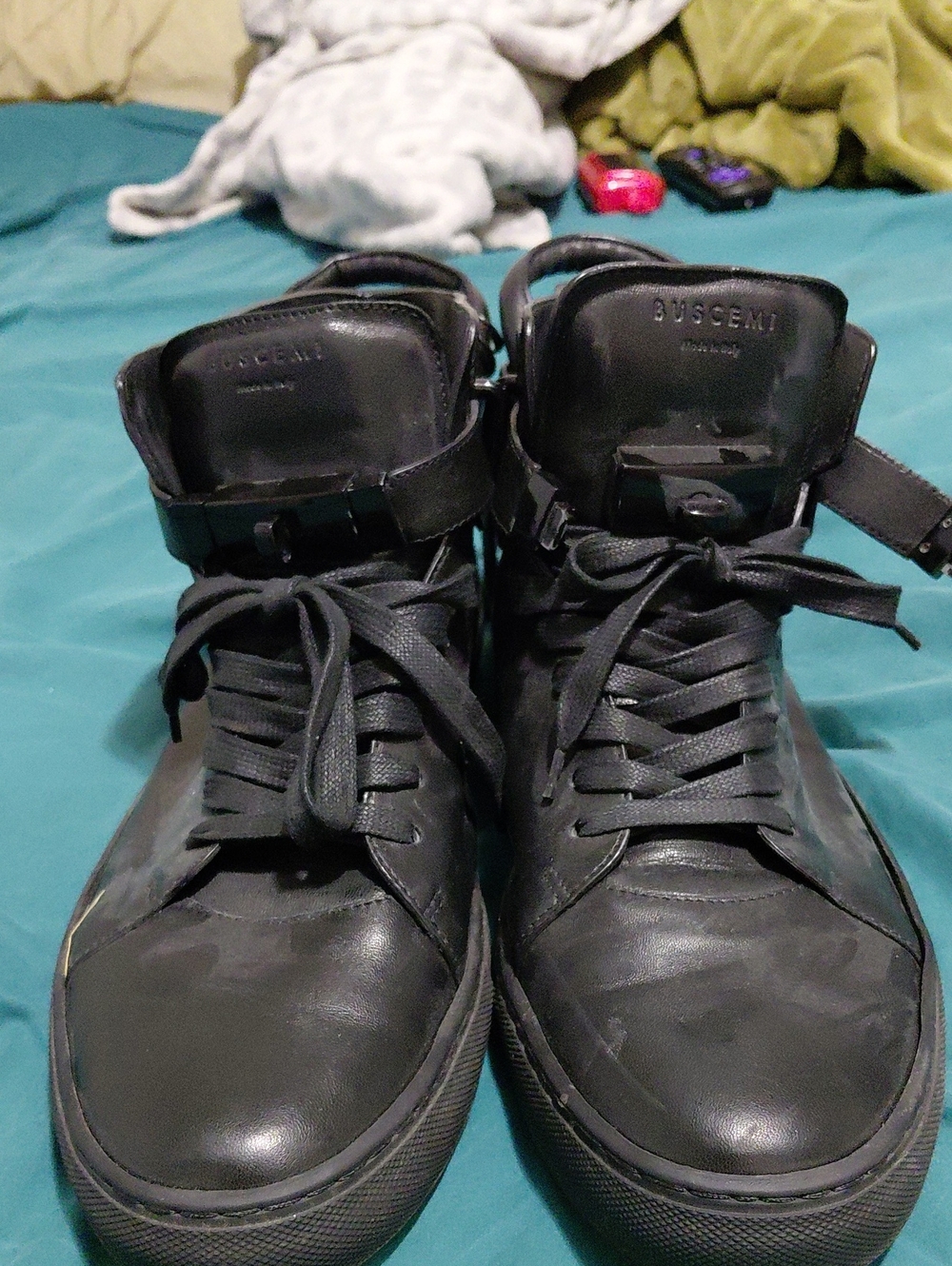 Buscemi Black High-Top Leather Strap Sneakers